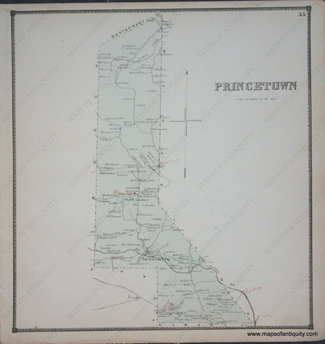 Genuine-Antique-Map-Princetown--New-York---1866-Beers--Maps-Of-Antiquity