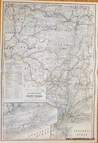 Genuine-Antique-Map-Southeastern-New-York-1900-circa-Cram-Maps-Of-Antiquity