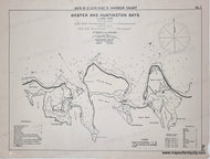 Antique Harbor chart of Oyster and Huntington Bays, New York, black and white with red buoy markings. NYO115-Antique-Map-Chart-Oyster-Huntington-Bays-Long-Island-Nautical-Chart-New-York-Eldridge-yachting-boating-sailing-Maps-of-Antiquity