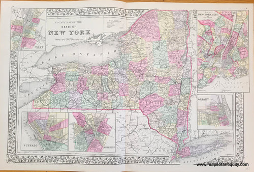 Antique-Hand-Colored-Map-County-Map-of-the-State-of-New-York-United-States-New-York-1883-Mitchell-Maps-Of-Antiquity-1800s-19th-century