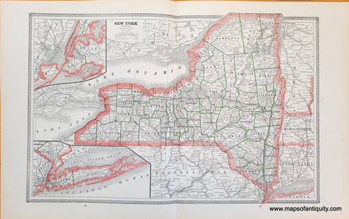 Antique-Printed-Color-Map-New-York-New-York-City-Long-Island-United-States-Northeast-1883-Cram-Maps-Of-Antiquity