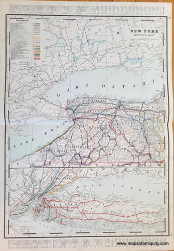 Genuine-Antique-Map-New-York-Western-Half-1900-circa-Cram-Maps-Of-Antiquity