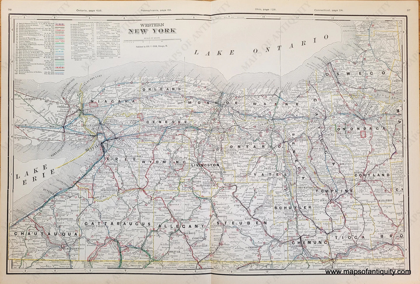 Genuine-Antique-Map-Western-New-York-1900-circa-Cram-Maps-Of-Antiquity