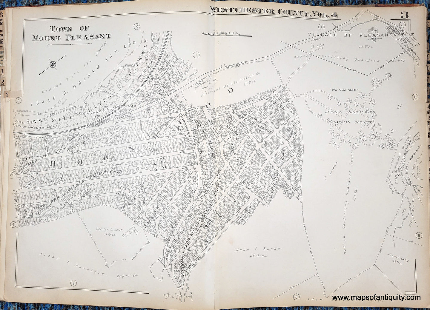 Genuine-Antique-Map-Plate-3-Town-of-Mount-Pleasant-Thornwood-NY-1930-G-M-Hopkins-Co--Maps-Of-Antiquity