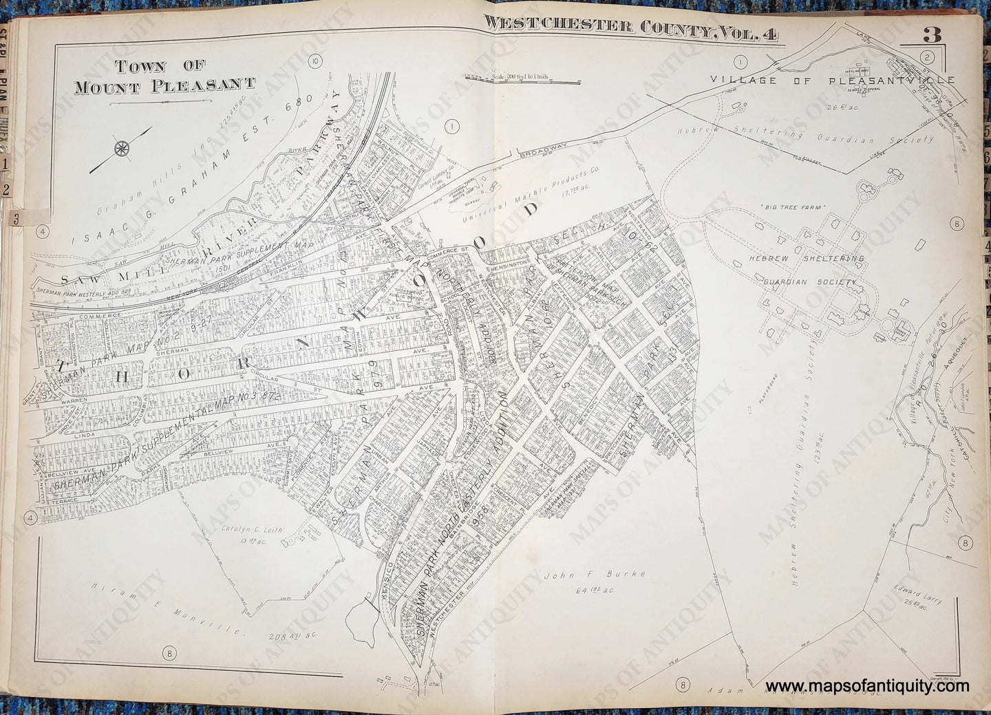 Genuine-Antique-Map-Plate-3-Town-of-Mount-Pleasant-Thornwood-NY-1930-G-M-Hopkins-Co--Maps-Of-Antiquity