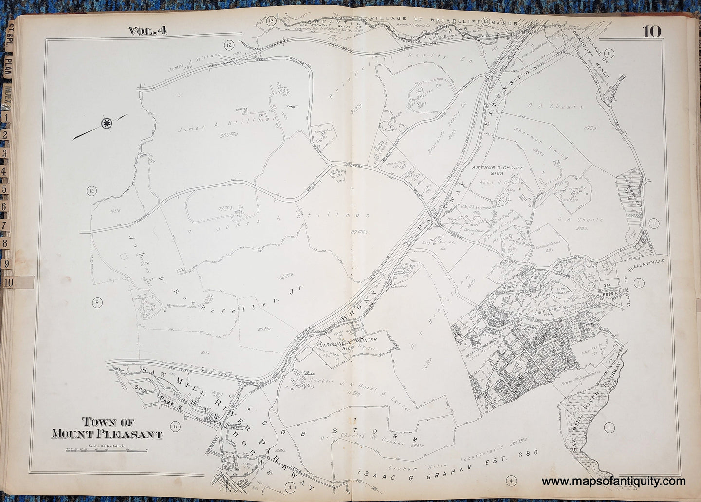 Genuine-Antique-Map-Plate-10-Town-of-Mount-Pleasant-near-Briarcliff-Manor--NY-1930-G-M-Hopkins-Co--Maps-Of-Antiquity