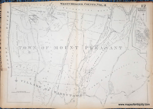 Genuine-Antique-Map-Plate-12-Town-of-Mount-Pleasant-Villages-of-Archville-Tarrytown-NY-1930-G-M-Hopkins-Co--Maps-Of-Antiquity