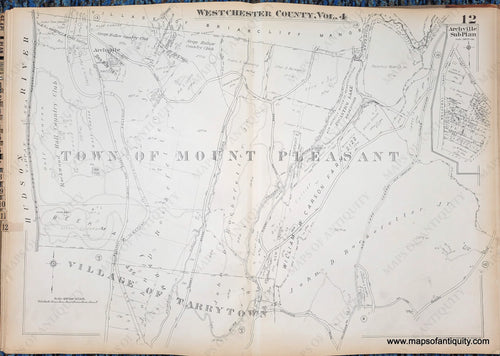 Genuine-Antique-Map-Plate-12-Town-of-Mount-Pleasant-Villages-of-Archville-Tarrytown-NY-1930-G-M-Hopkins-Co--Maps-Of-Antiquity