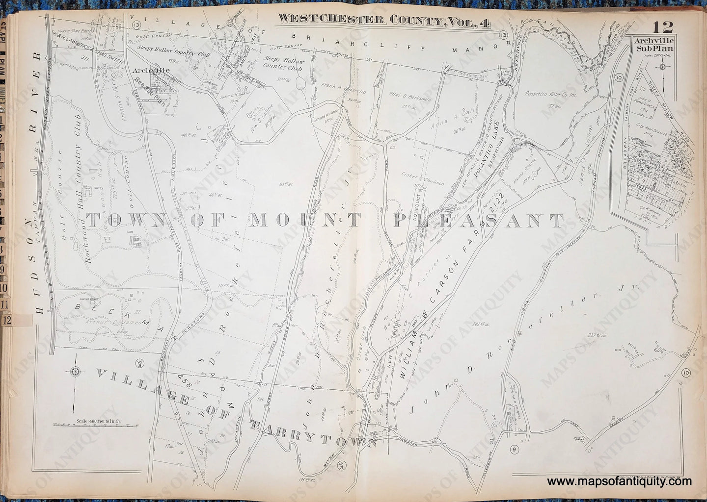 Genuine-Antique-Map-Plate-12-Town-of-Mount-Pleasant-Villages-of-Archville-Tarrytown-NY-1930-G-M-Hopkins-Co--Maps-Of-Antiquity