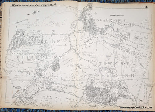 Genuine-Antique-Map-Plate-14-Village-of-Briarcliff-Manor-Town-of-Ossining-Village-of-Ossining-NY-1930-G-M-Hopkins-Co--Maps-Of-Antiquity