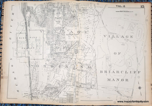 Genuine-Antique-Map-Plate-15-Village-of-Briarcliff-Manor-Village-of-Ossining-NY-1930-G-M-Hopkins-Co--Maps-Of-Antiquity