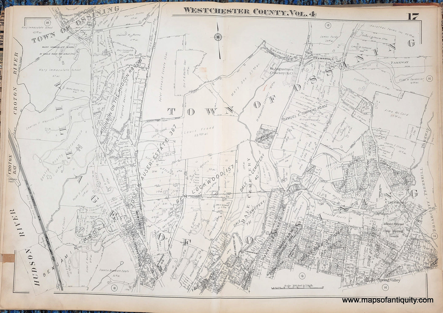 Genuine-Antique-Map-Plate-17-Town-of-Ossining-Village-of-Ossining-NY-1930-G-M-Hopkins-Co--Maps-Of-Antiquity