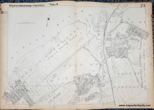 Genuine-Antique-Map-Plate-23-Town-of-Cortlandt-Villages-of-Peekskill-and-Buchanan-NY-1930-G-M-Hopkins-Co--Maps-Of-Antiquity