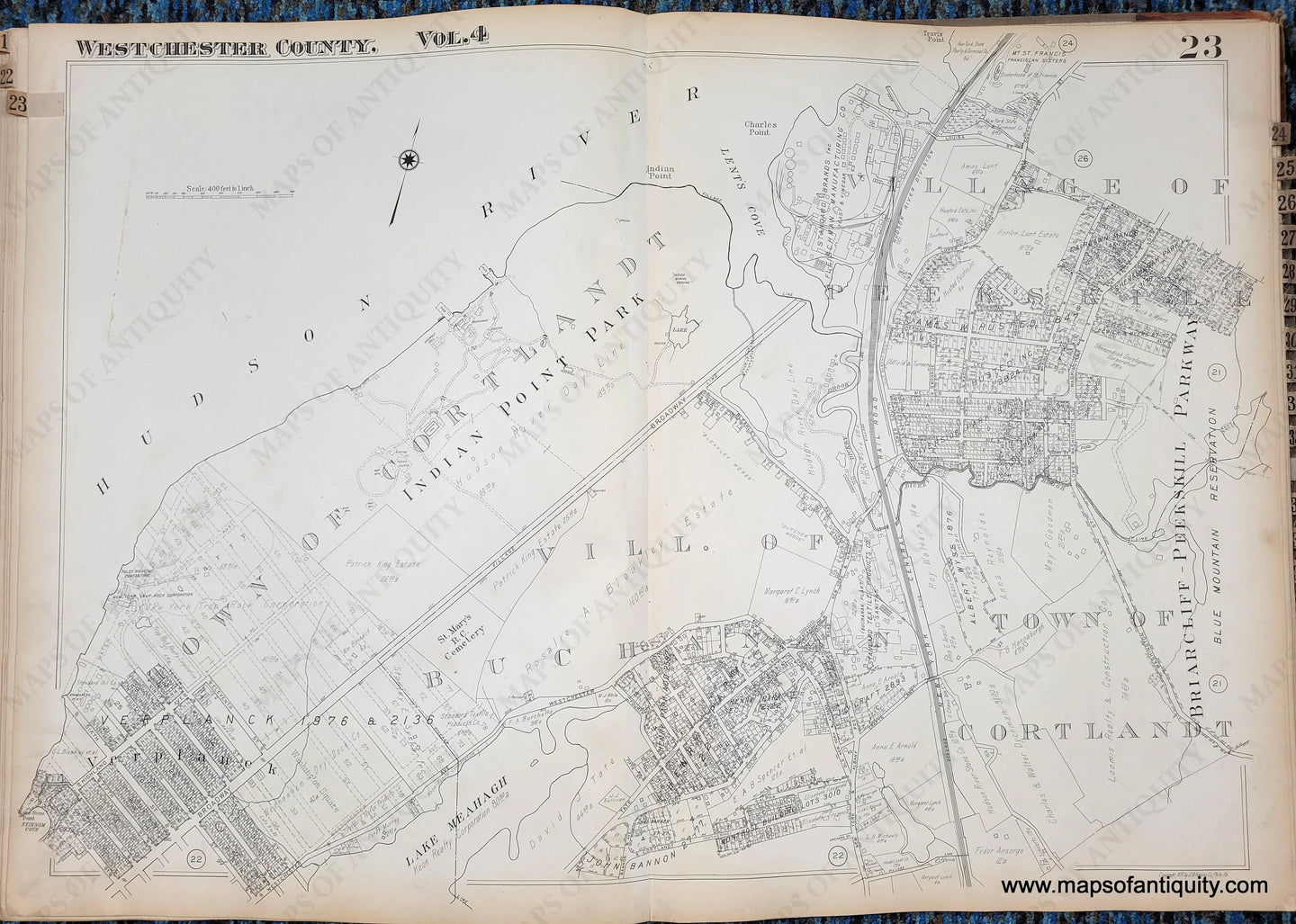 Genuine-Antique-Map-Plate-23-Town-of-Cortlandt-Villages-of-Peekskill-and-Buchanan-NY-1930-G-M-Hopkins-Co--Maps-Of-Antiquity