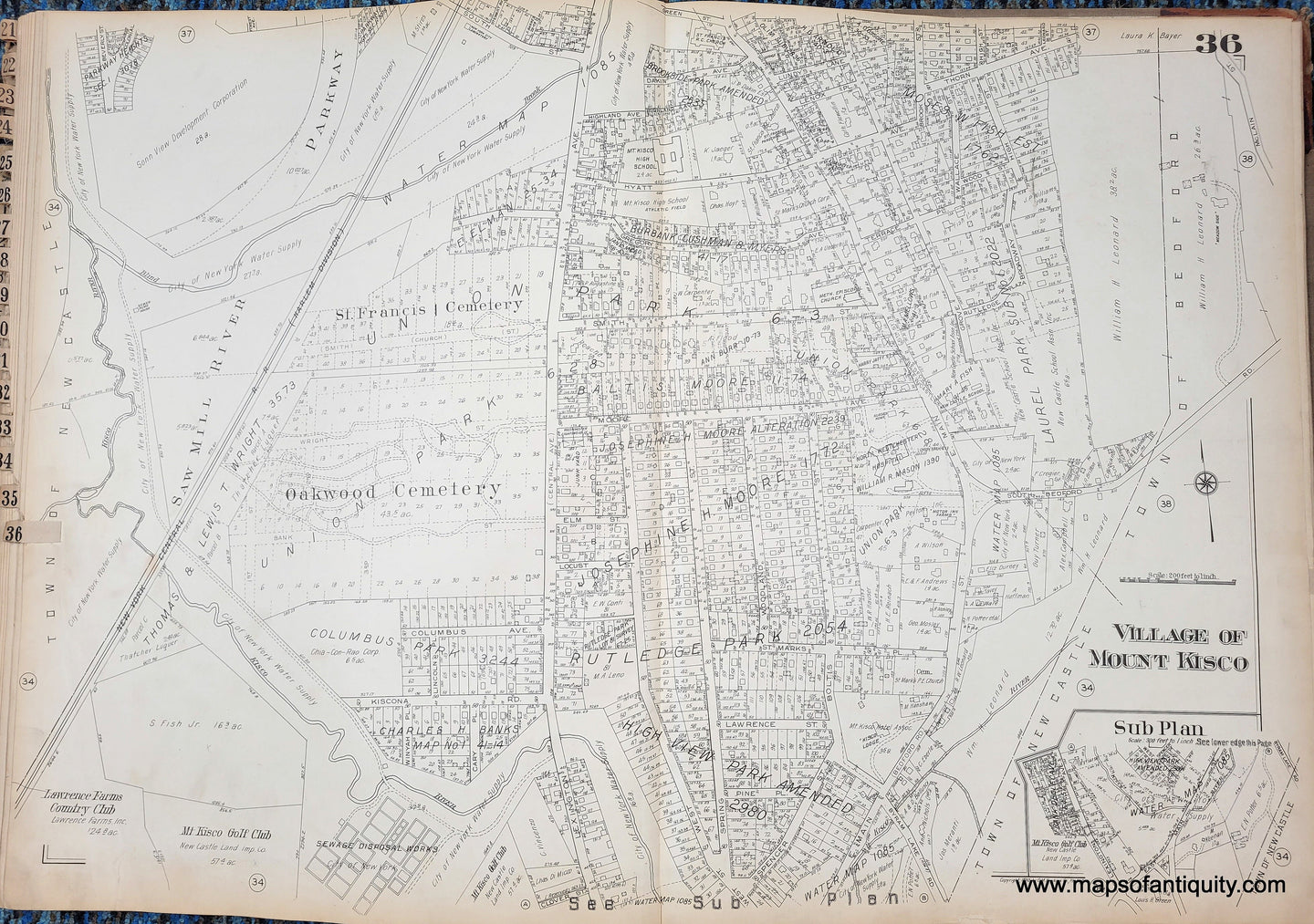 Genuine-Antique-Map-Plate-36-Village-of-Mount-Kisco-NY-1930-G-M-Hopkins-Co--Maps-Of-Antiquity