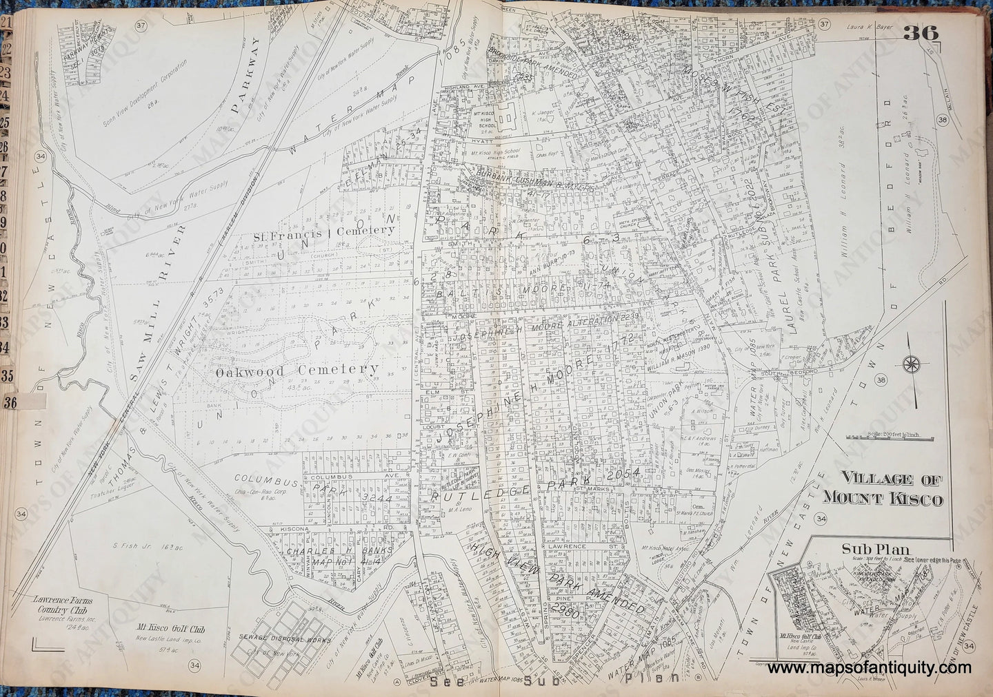 Genuine-Antique-Map-Plate-36-Village-of-Mount-Kisco-NY-1930-G-M-Hopkins-Co--Maps-Of-Antiquity