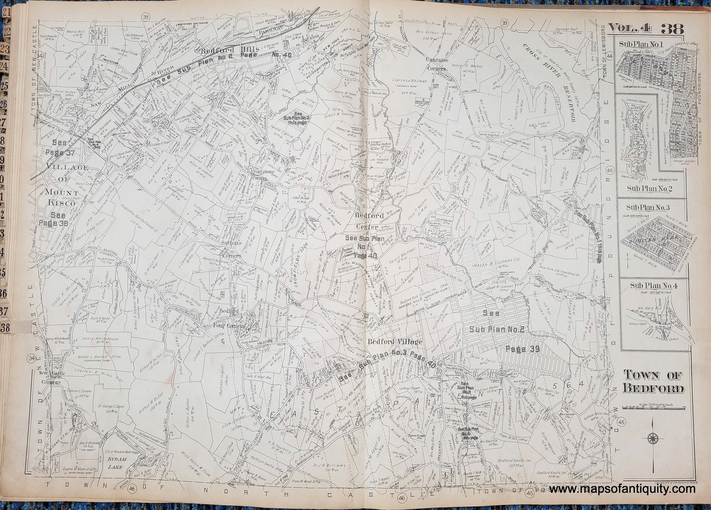 Genuine-Antique-Map-Plate-38-Town-of-Bedford-NY-1930-G-M-Hopkins-Co--Maps-Of-Antiquity