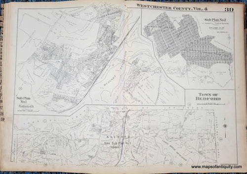 Genuine-Antique-Map-Plate-39-Town-of-Bedford-Katonah-Indian-Hill-NY-1930-G-M-Hopkins-Co--Maps-Of-Antiquity