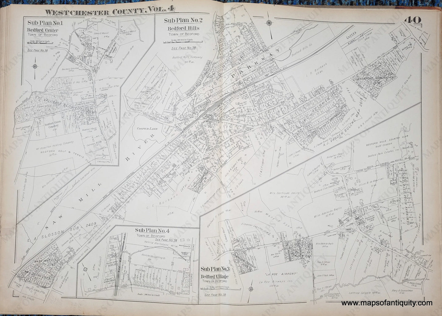 Genuine-Antique-Map-Plate-40-Bedford-Center-Bedford-Hills-Bedford-Village-NY-1930-G-M-Hopkins-Co--Maps-Of-Antiquity