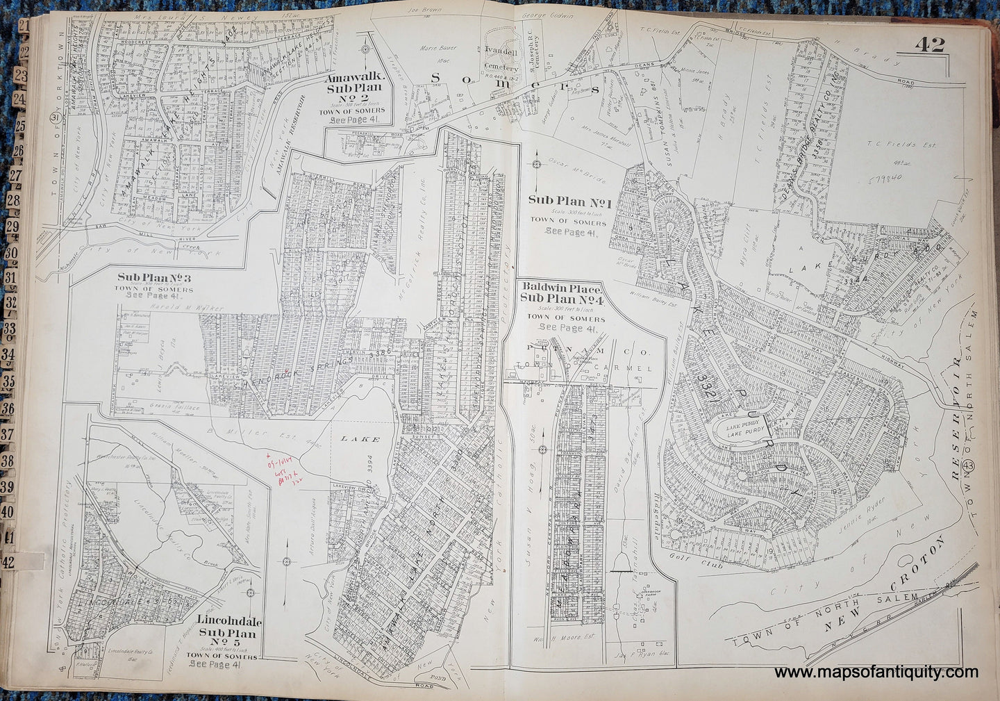 Genuine-Antique-Map-Plate-42-Town-of-Somers-Amawalk-Baldwin-Place-Lincolndale-NY-1930-G-M-Hopkins-Co--Maps-Of-Antiquity