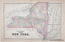 Load image into Gallery viewer, Antique map of the state of New York with colorful regions. with original color in pink, yellow, green.
