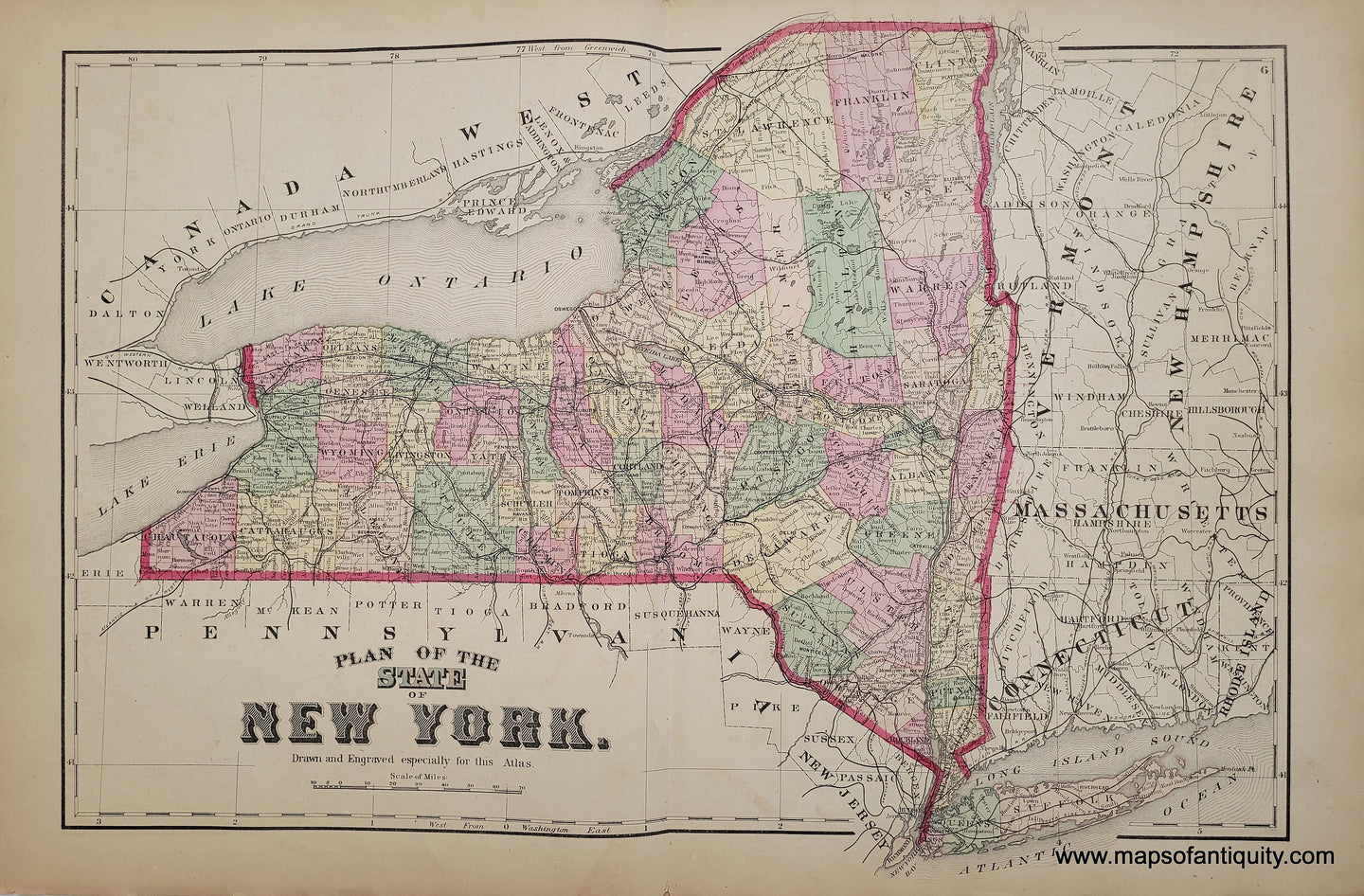 1873 - Plan of the State of New York. - Antique Map