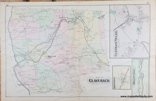 Genuine-Antique-Map-Plan-of-Claverack-NY--1888-Beers-Ellis-Co--Maps-Of-Antiquity