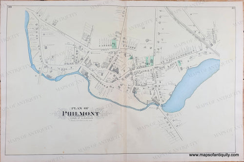 Genuine-Antique-Map-Plan-of-Philmont-Town-of-Claverack-NY--1888-Beers-Ellis-Co--Maps-Of-Antiquity