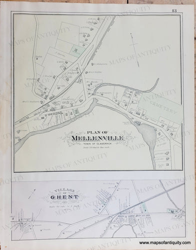 Genuine-Antique-Map-Plan-of-Mellenville-Town-of-Claverack-Village-of-Ghent-NY--1888-Beers-Ellis-Co--Maps-Of-Antiquity