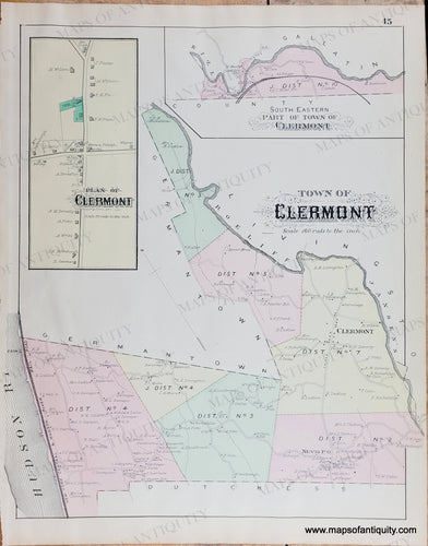 Genuine-Antique-Map-Town-of-Clermont-NY--1888-Beers-Ellis-Co--Maps-Of-Antiquity