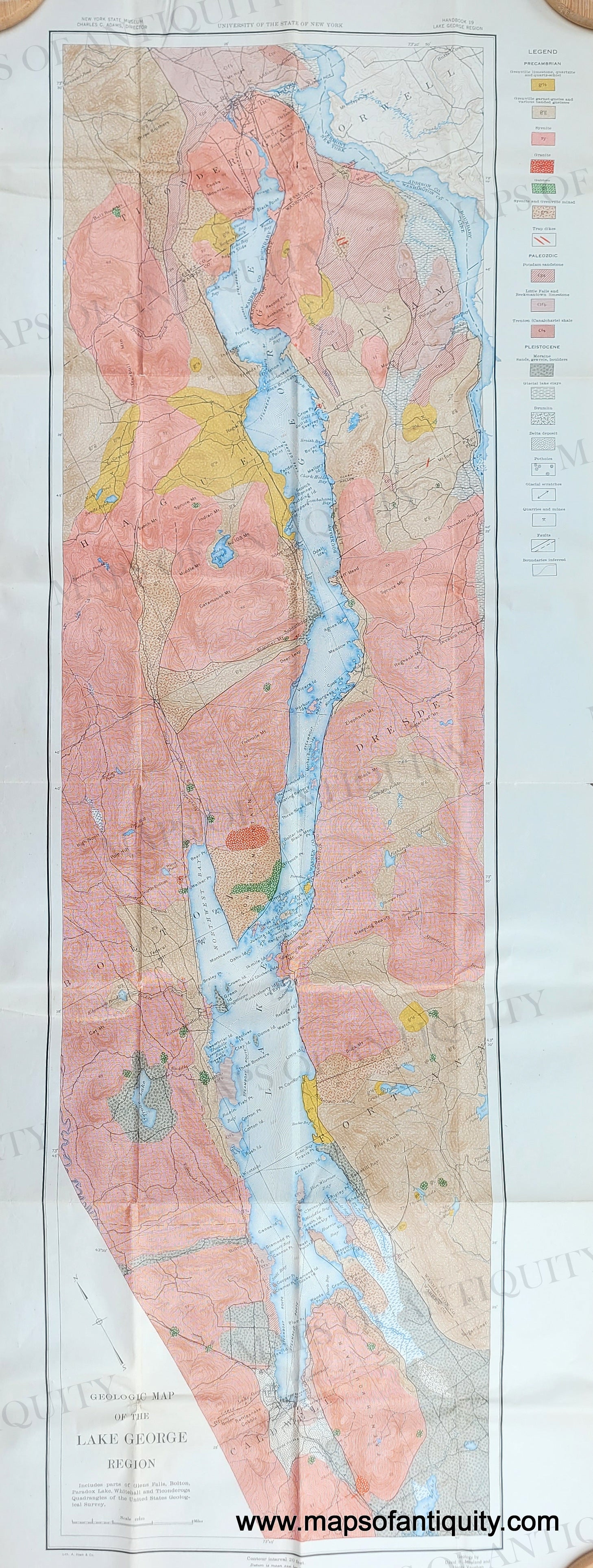1942 - Geologic Map of the Lake George Region - Genuine Antique Foldin ...