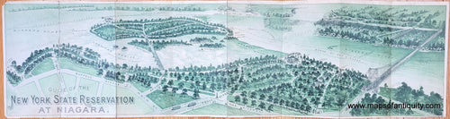 Green chromolithograph color. Genuine-Antique-Map-Guide-of-the-New-York-State-Reservation-at-Niagara-1888-Commissioners-of-the-State-Reservation-at-Niagara-Maps-Of-Antiquity