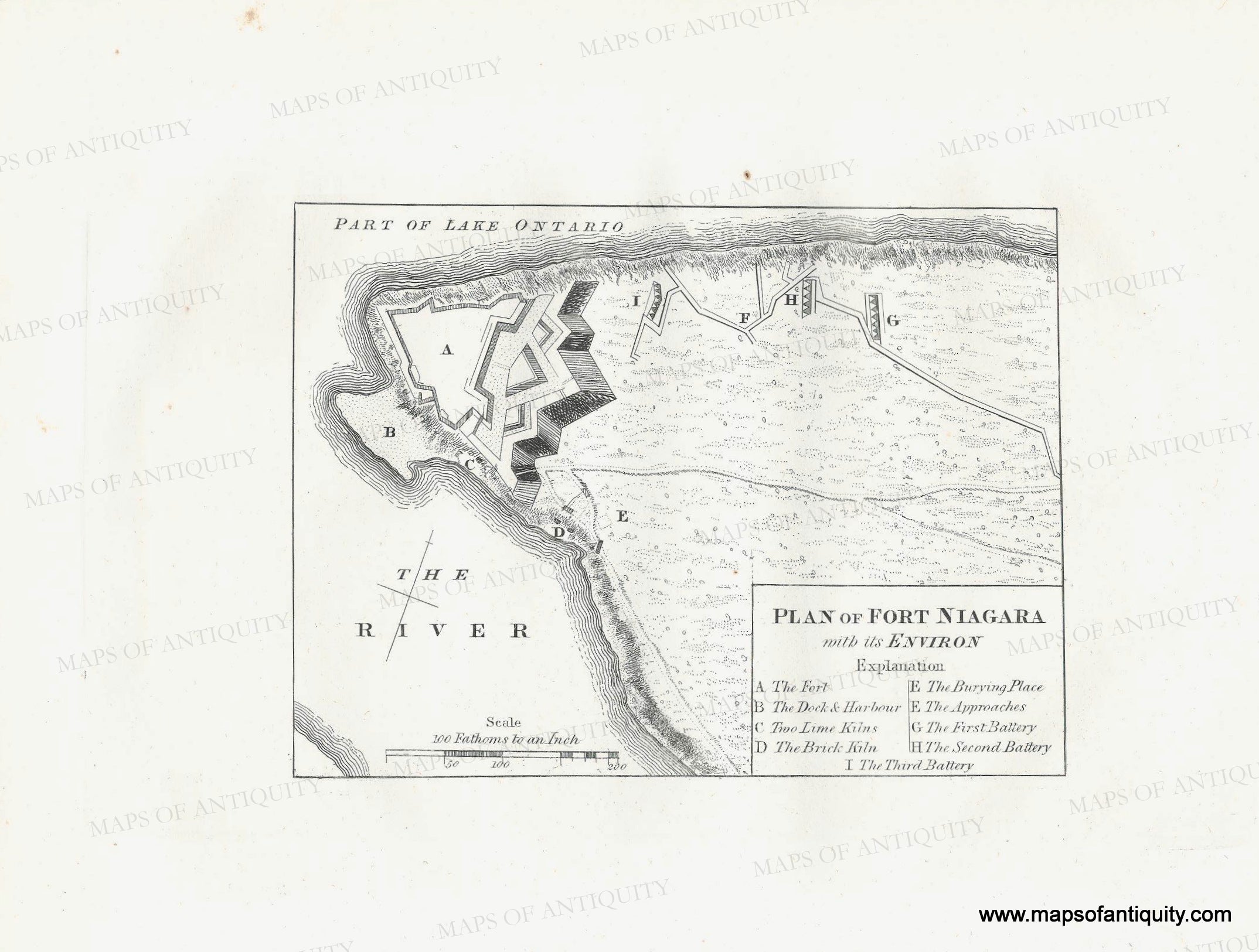 1849 - Plan of Fort Niagara with its Environ - Genuine Antique Map ...