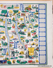 Load image into Gallery viewer, Original old map in a vibrant pictorial style with bright colors of blue, yellow, green, red. Genuine-Vintage-Map-A-Romance-Map-of-the-Finger-Lakes-Region-of-Central-New-York-1955-circa--Ayers-Henricks-Plaisted-Maps-Of-Antiquity
