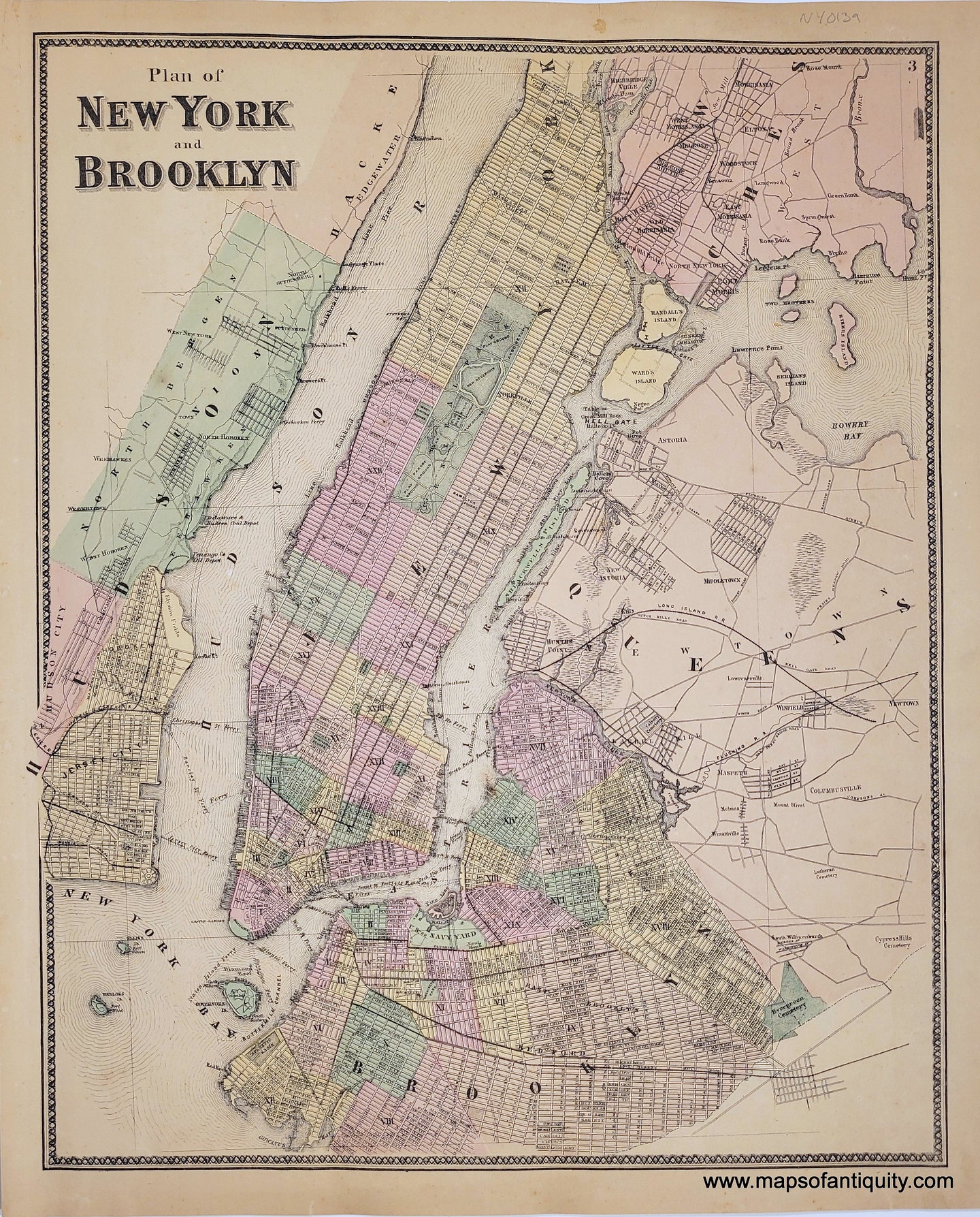 Antique-Map-Plan-of-New-York-and-Brooklyn-City-NYC-Manhattan-1867-Beers-1860s-1800s
