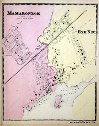 Antique-Hand-Colored-Map-Mamaroneck-Westchester-County-N.Y.-and-Rye-Neck-United-States-Northeast-1867-Beers-Maps-Of-Antiquity