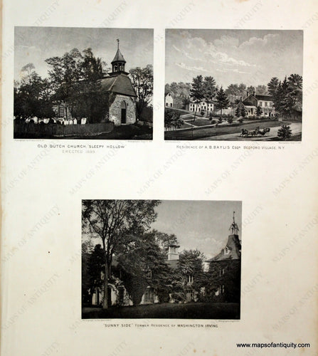 Black-and-White-Antique-Illustration-Sunny-Side-Old-Dutch-Church-Sleepy-Hollow-and-Residence-of-A.B.-Baylis-Esq.-Bedford-Village-N.Y.-United-States-Northeast-1867-Beers-Maps-Of-Antiquity