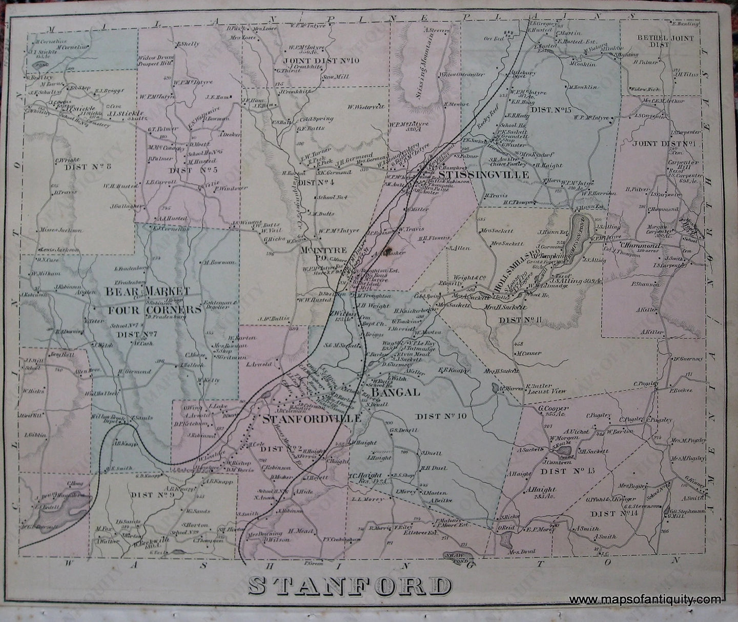 Antique-Hand-Colored-Map-Stanford-(NY)-United-States-Northeast-1876-Gray-and-Davis-Maps-Of-Antiquity