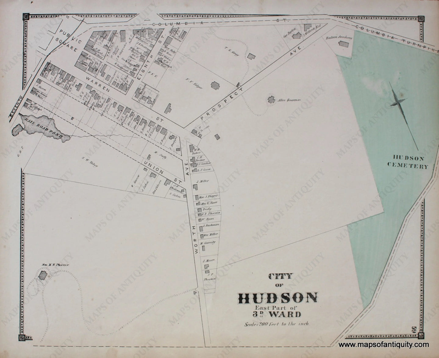 Antique-Hand-Colored-Map-City-of-Hudson-East-Part-of-3rd-Ward--(NY)-United-States-Northeast-1873-Beers-Maps-Of-Antiquity