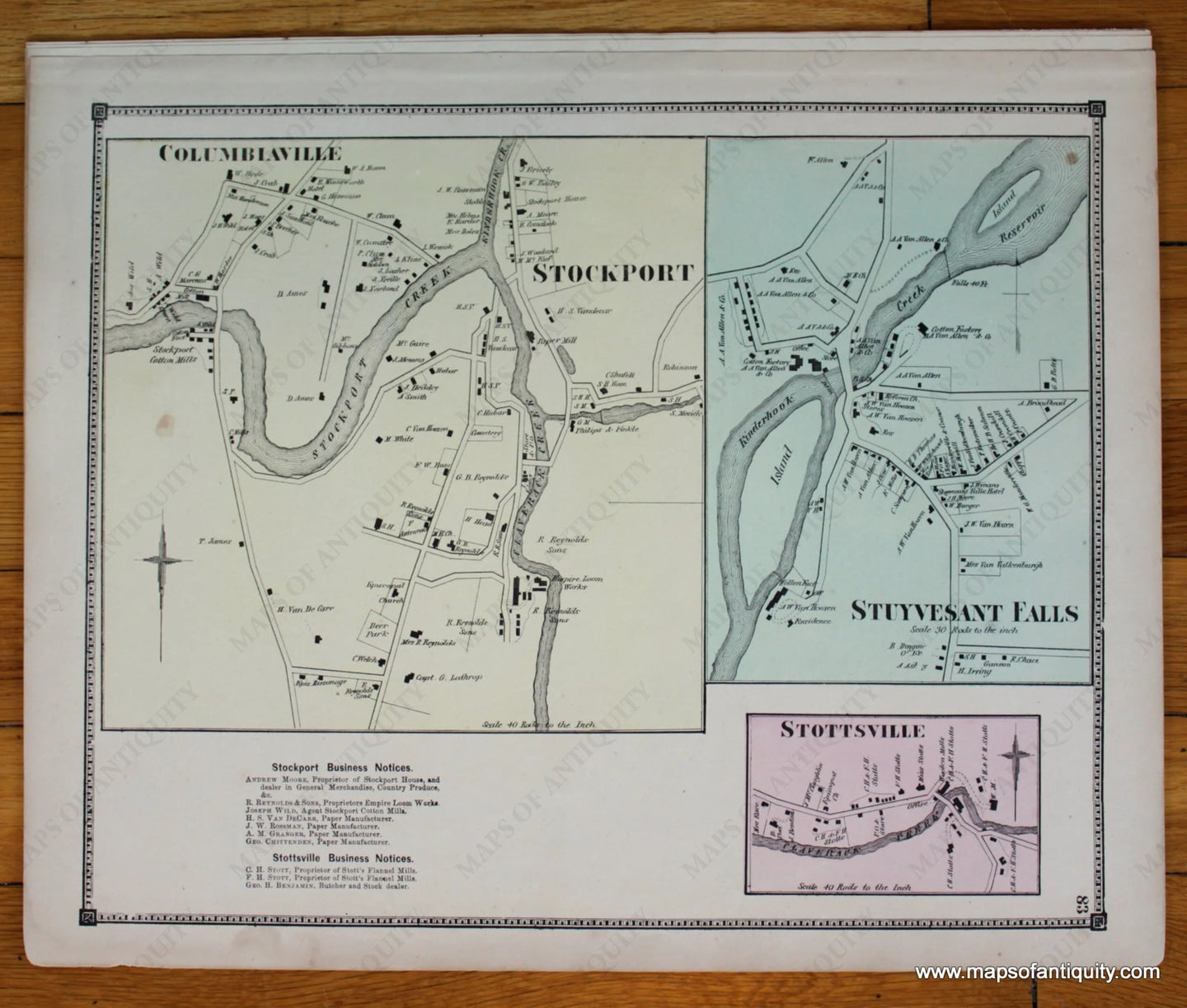 Antique-Hand-Colored-Map-Stuyvesant-Falls-Columbiaville-Stockport-Stottsville---town-centers-(NY)-United-States-Northeast-1873-Beers-Maps-Of-Antiquity