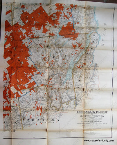 Antique-Folding-Map-in-4-Sections-Printed-Color-Adirondack-Map-1909**********-New-York-State--1909-State-of-New-York-Forest-Fish-and-Game-Commission-Maps-Of-Antiquity