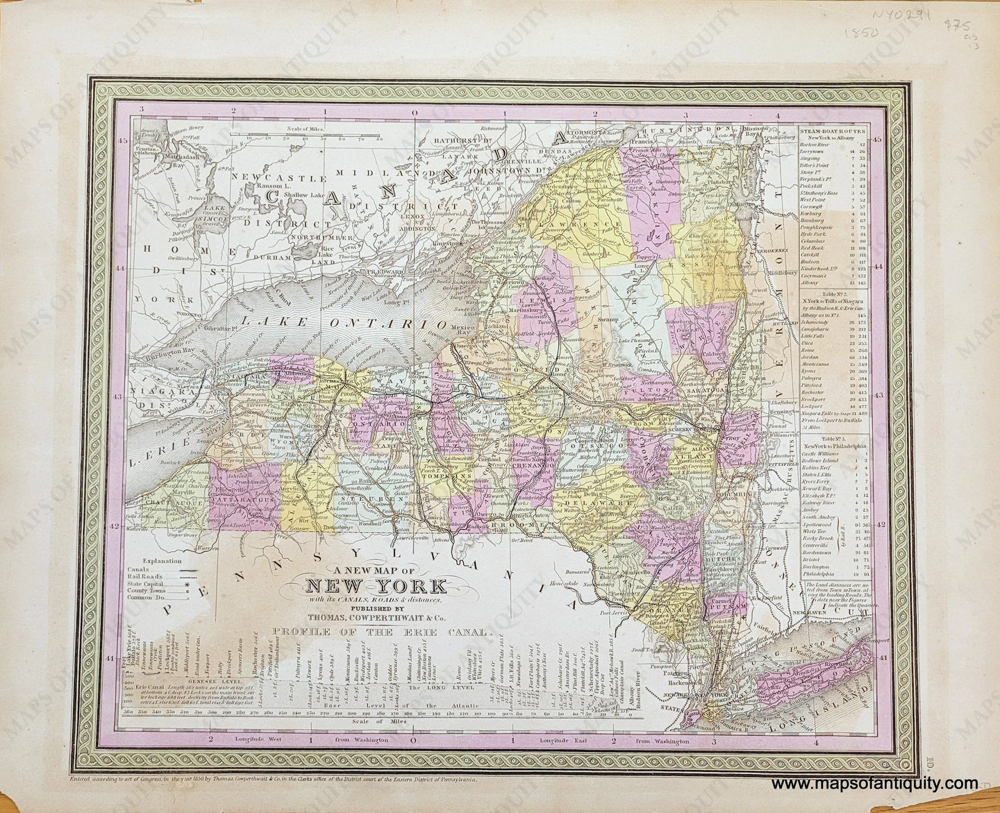 Antique-Hand-Colored-Map-Map-of-the-State-of-New-York-Compiled-from-the-Latest-Authorities**********---1850-Mitchell/Cowperthwait-Maps-Of-Antiquity