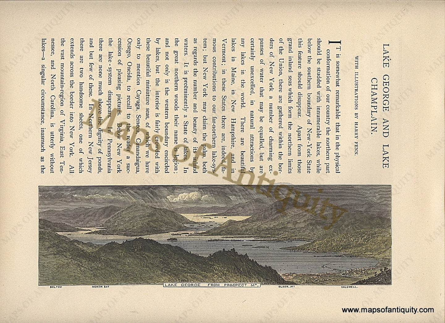 Antique-Black-and-White-Illustration-Lake-George-from-Prospect-Mountain-New-York-Historical-Prints-1872-Picturesque-America-Maps-Of-Antiquity