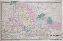 Load image into Gallery viewer, Antique map of Brooklyn with colored sections and grid lines. with original color in pink, yellow, green.
