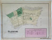 Load image into Gallery viewer, Antique map of Flatbush, New York with color-coded sections and text. with original color in pink, yellow, green.
