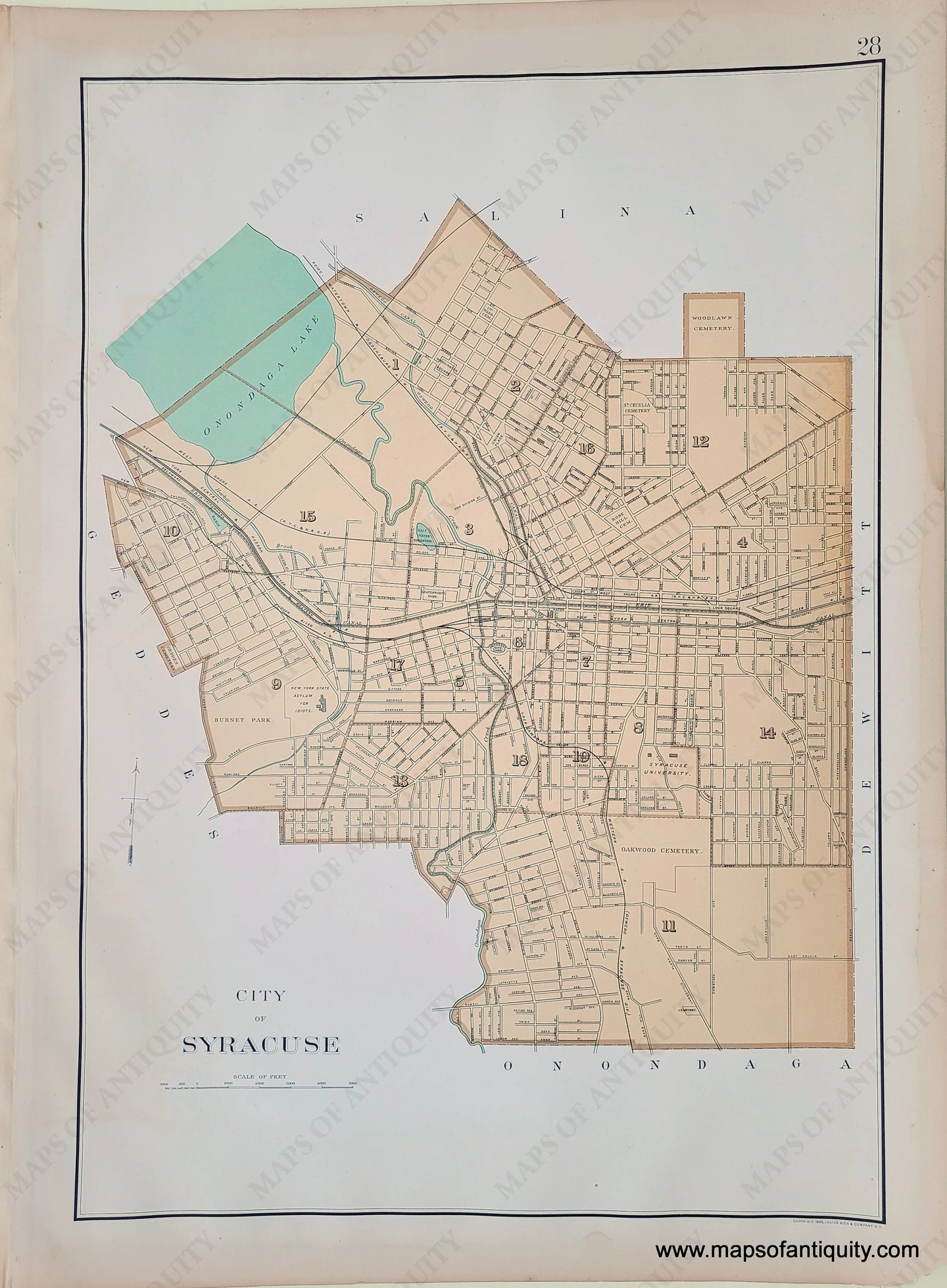 Antique-Map-Printed-Color-City-of-Syracuse--United-States-New-York-1895-Bien-Maps-Of-Antiquity