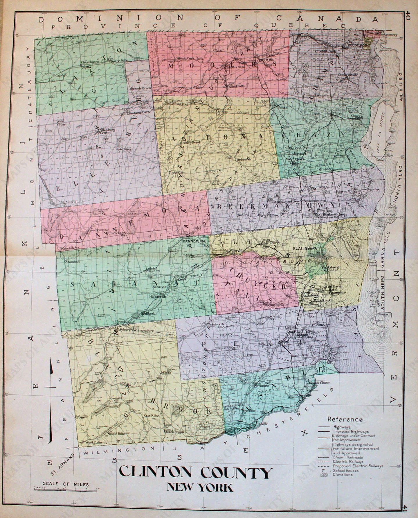 Antique-Hand-Colored-Map-Clinton-County-New-York-United-States-New-York-1911-Everts-Maps-Of-Antiquity