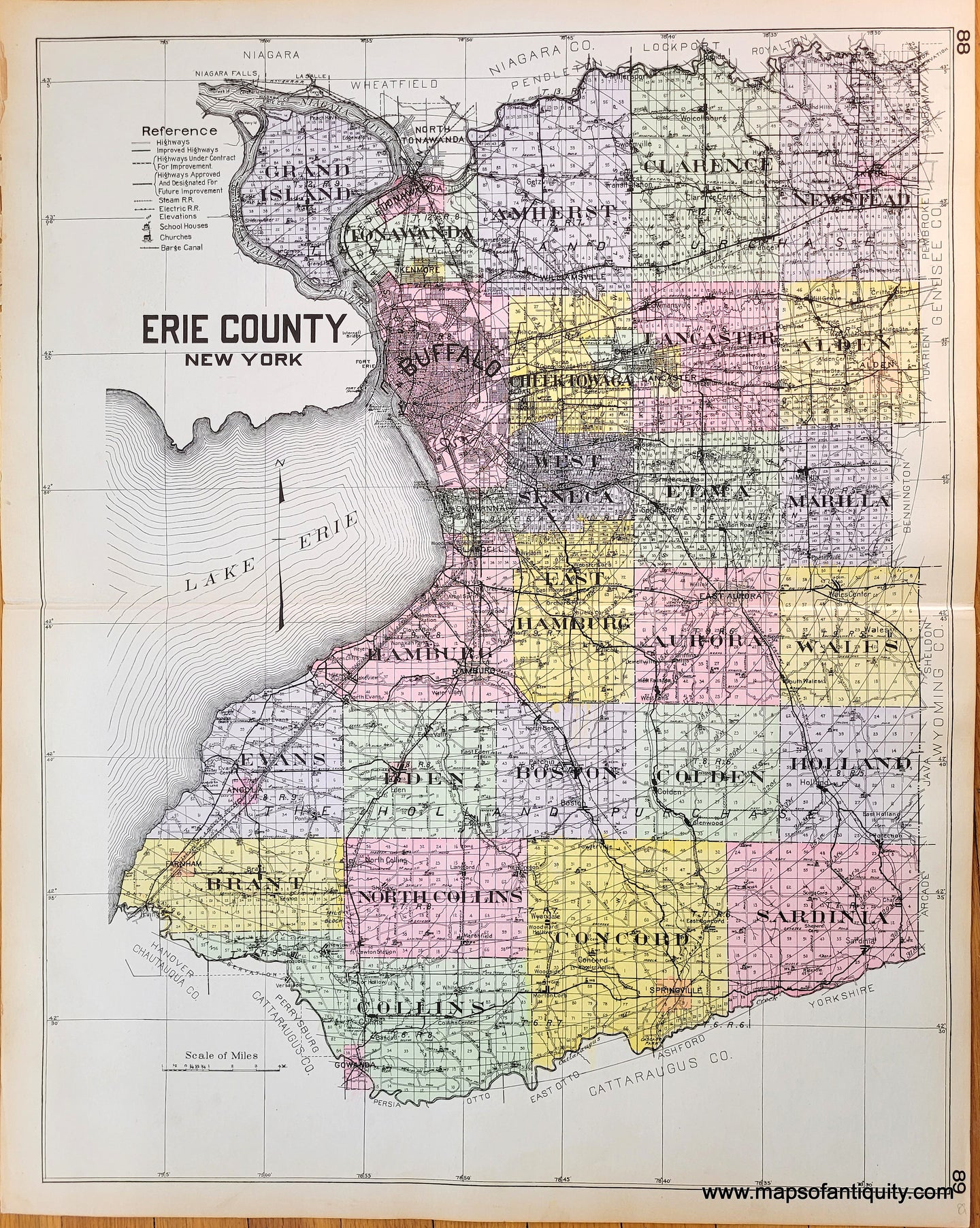 Antique-Hand-Colored-Map-Erie-County-New-York--United-States-New-York-1911-Everts-Maps-Of-Antiquity