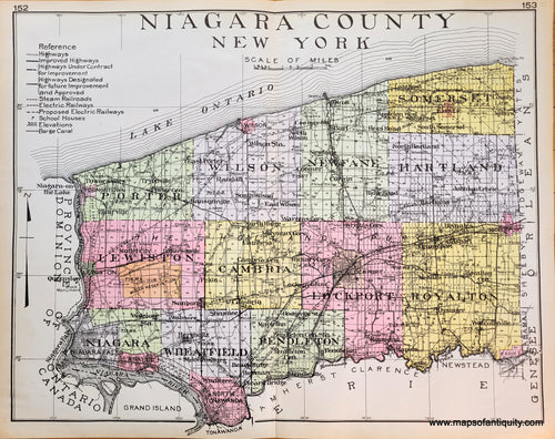 Antique-Hand-Colored-Map-Niagara-County-New-York-United-States-New-York-1911-Everts-Maps-Of-Antiquity