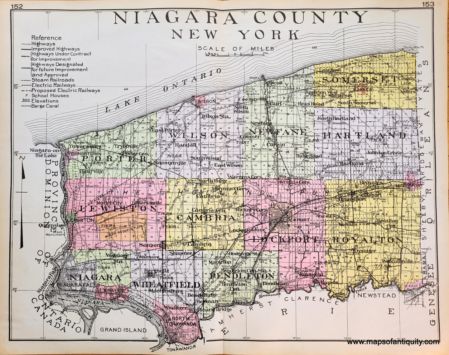 Antique-Hand-Colored-Map-Niagara-County-New-York-United-States-New-York-1911-Everts-Maps-Of-Antiquity